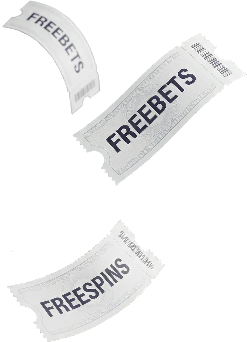 Free bet and free spin tickets illustrating the welcome package rewards