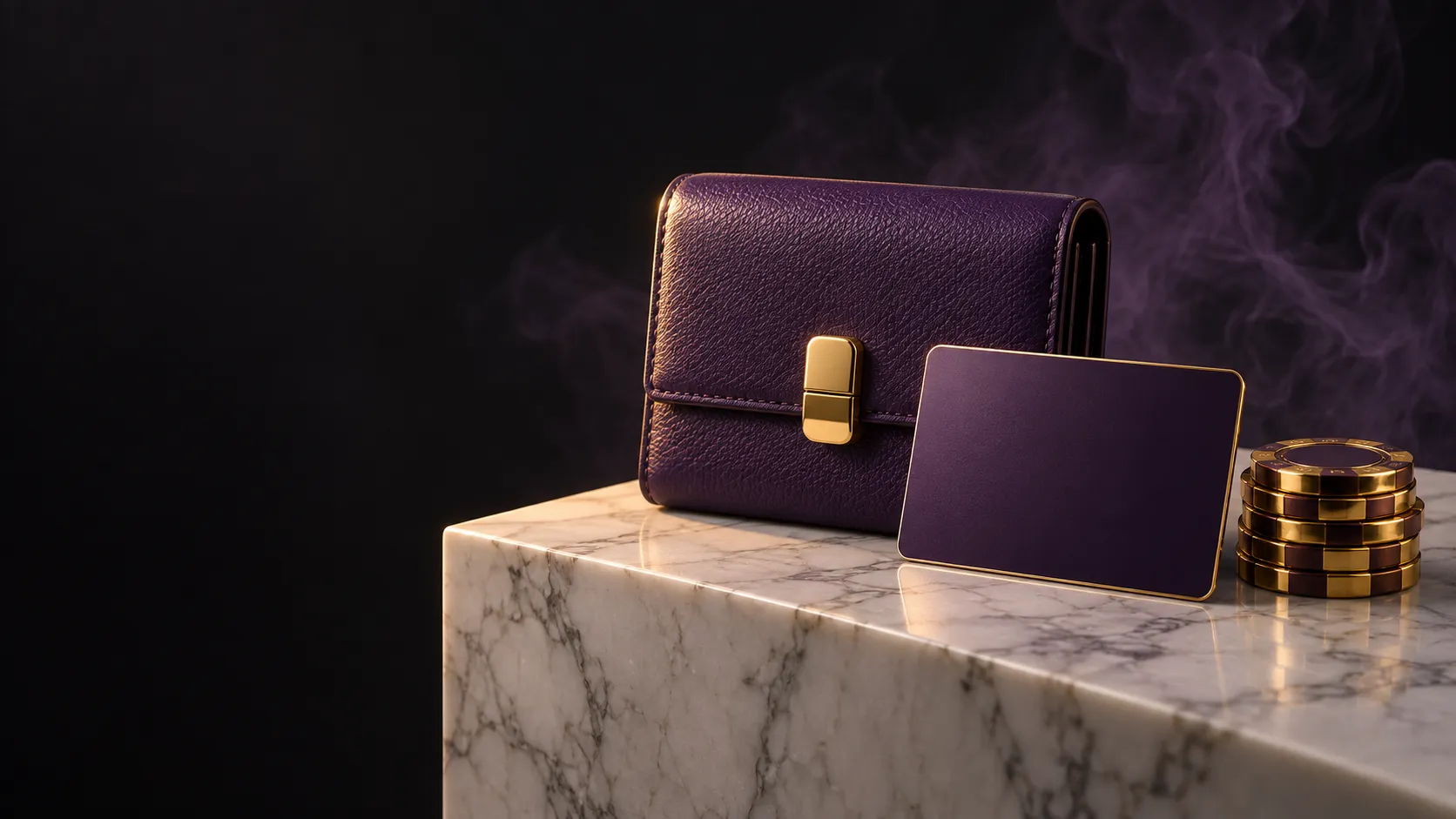 Still life of a wallet and coins representing a casino deposit